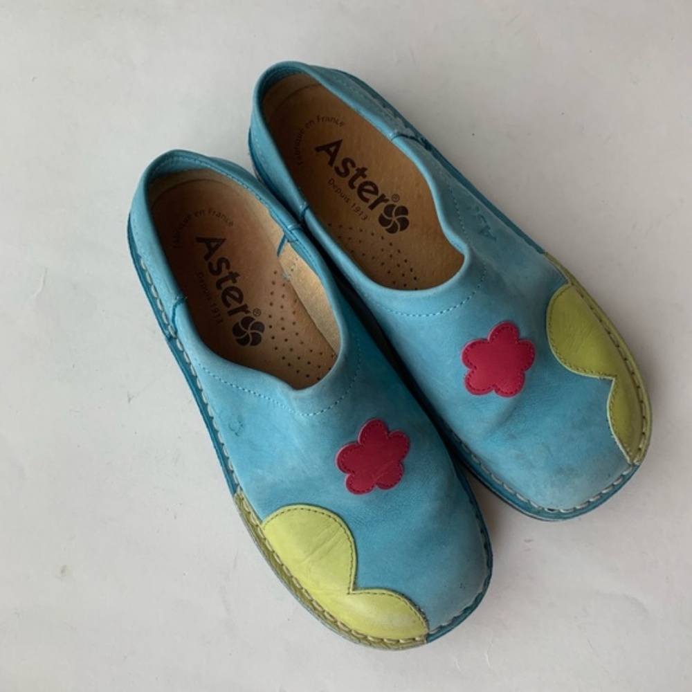 ASTER bright blue slip on floral kids sandal sz3